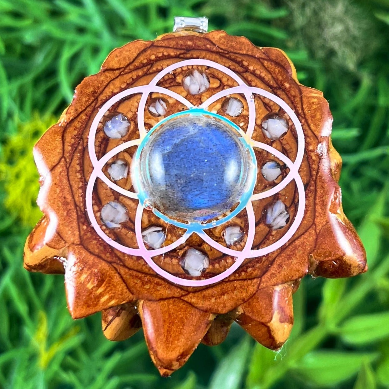 Labradorite & Crushed Opal with Seed of Life