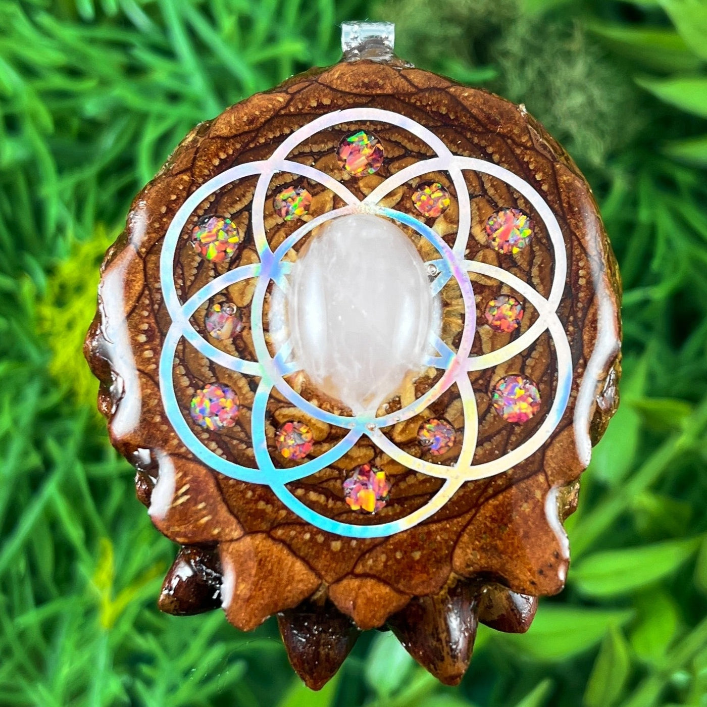 Moonstone & Crushed Opal with Seed of Life