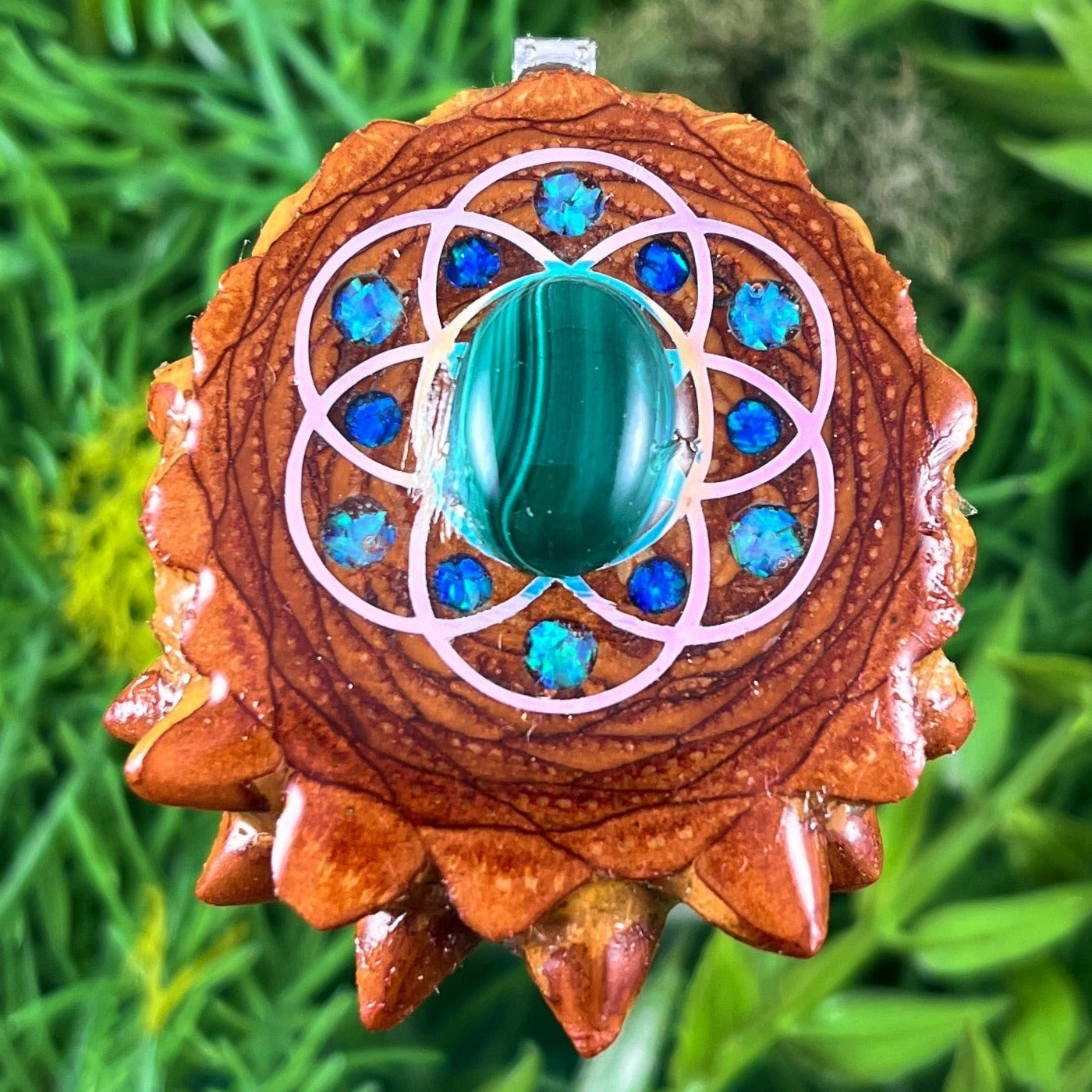 Malachite & Crushed Opal with Seed of Life