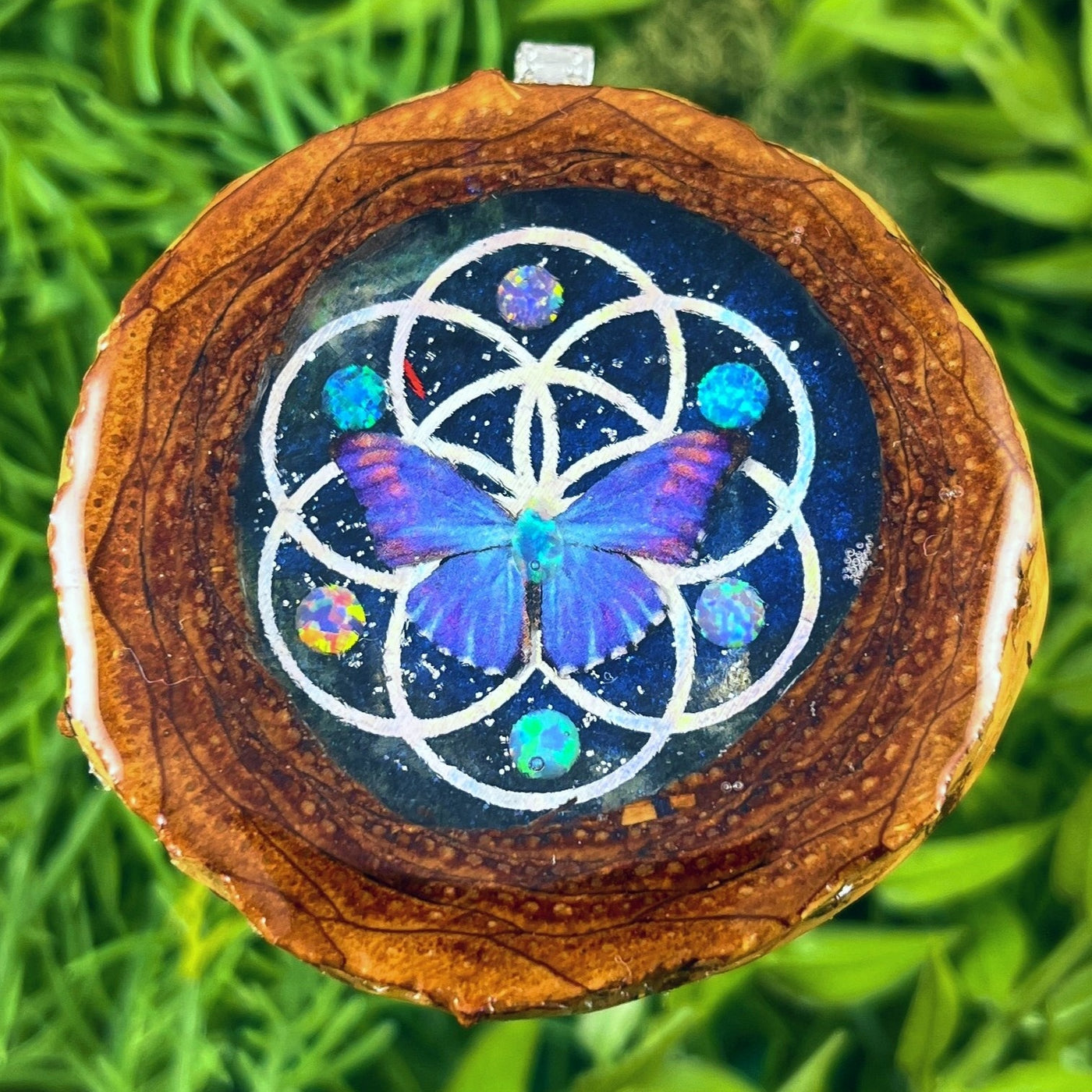 Galaxy with Opal & Butterfly with Seed of Life