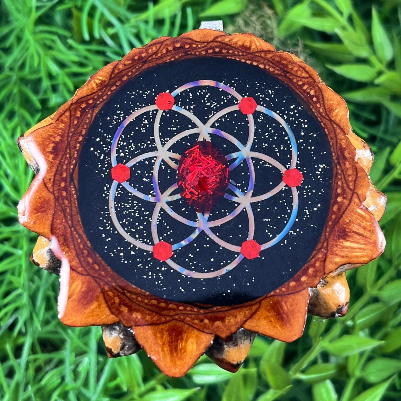Night Sky with Dichroic Glass & Opal with Seed of Life