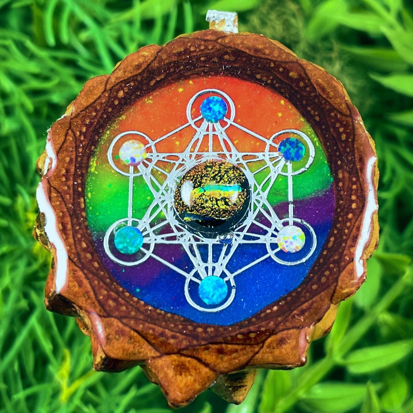 Dichroic Glass & Opal with Metatron's Cube