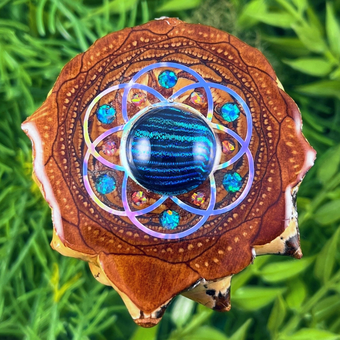 Dichroic Glass with Crushed Opal & Seed of Life