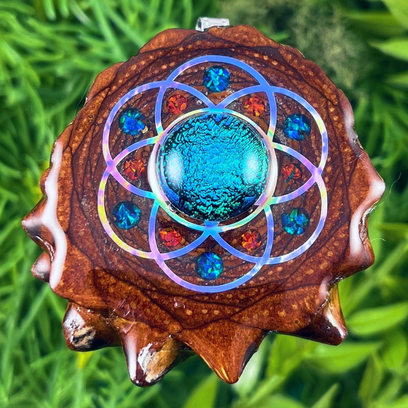 Dichroic Glass with Crushed Opal & Seed of Life