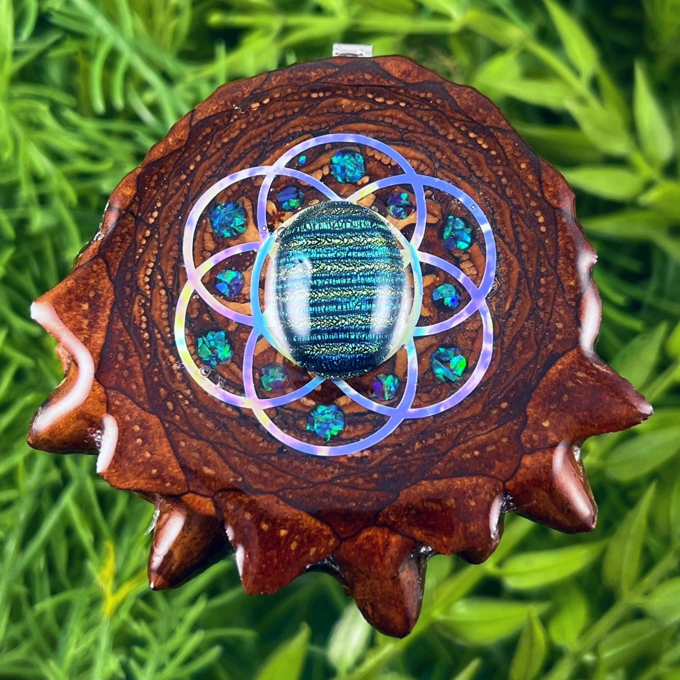 Dichroic Glass with Crushed Opal & Seed of Life