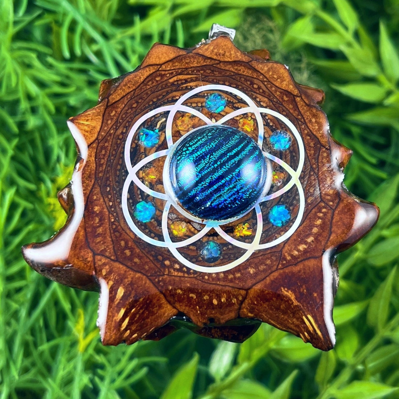 Dichroic Glass with Crushed Opal & Seed of Life