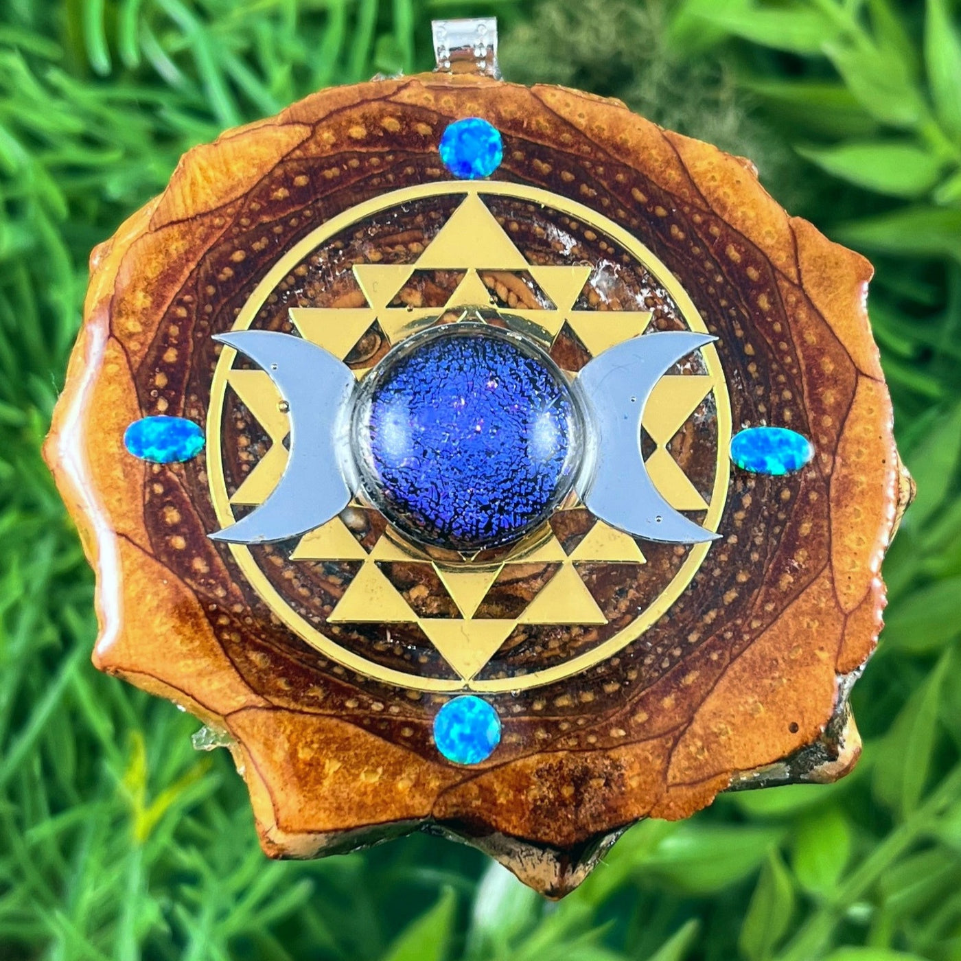 Dichroic Glass & Opal with Moon Phases and Sri Yantra