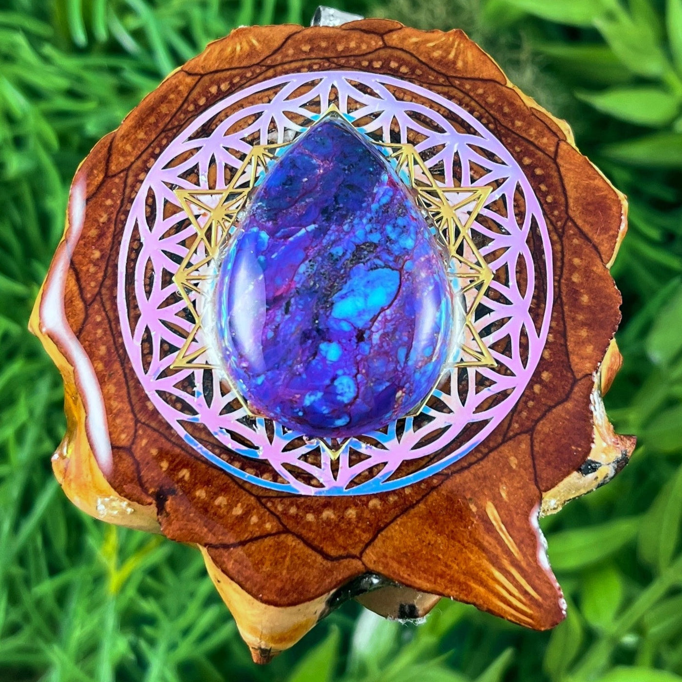 Purple Mohave Turquoise with Flower of Life & 64 Star Tetrahedron