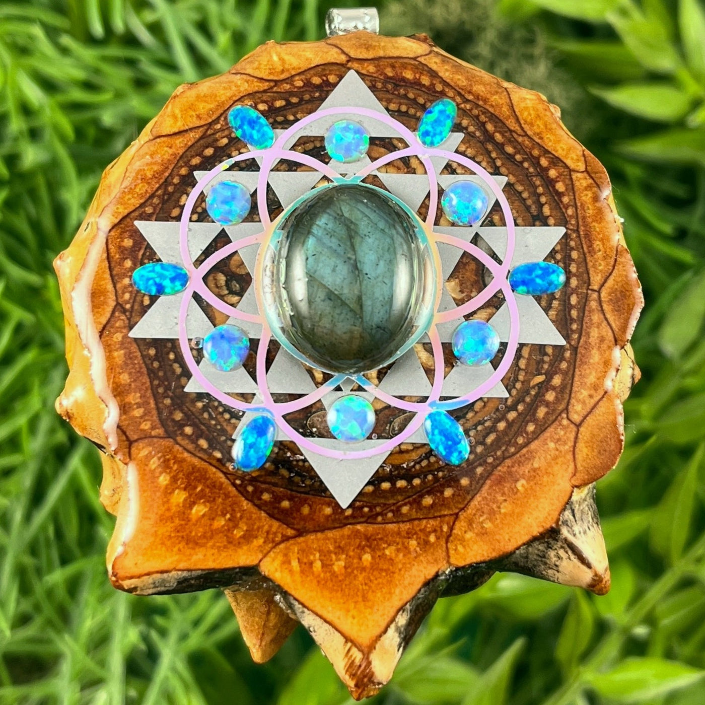 Labradorite & Opal with Seed of Life & Sri Yantra