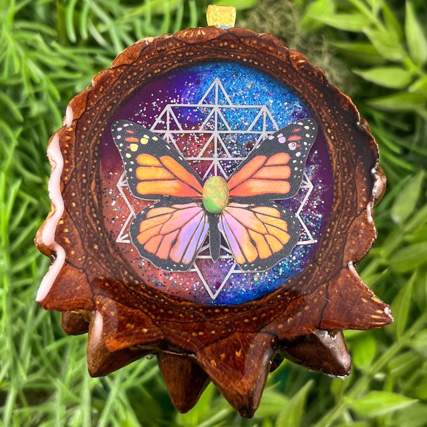 Supernova with Butterfly with Green Copper Turquoise and 64 Star Tetrahedron