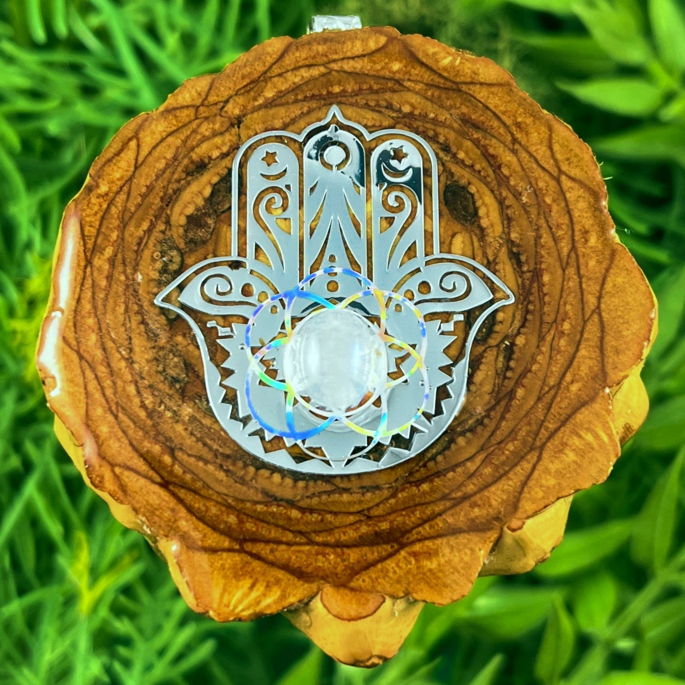 Moonstone with Hamsa & Seed of Life
