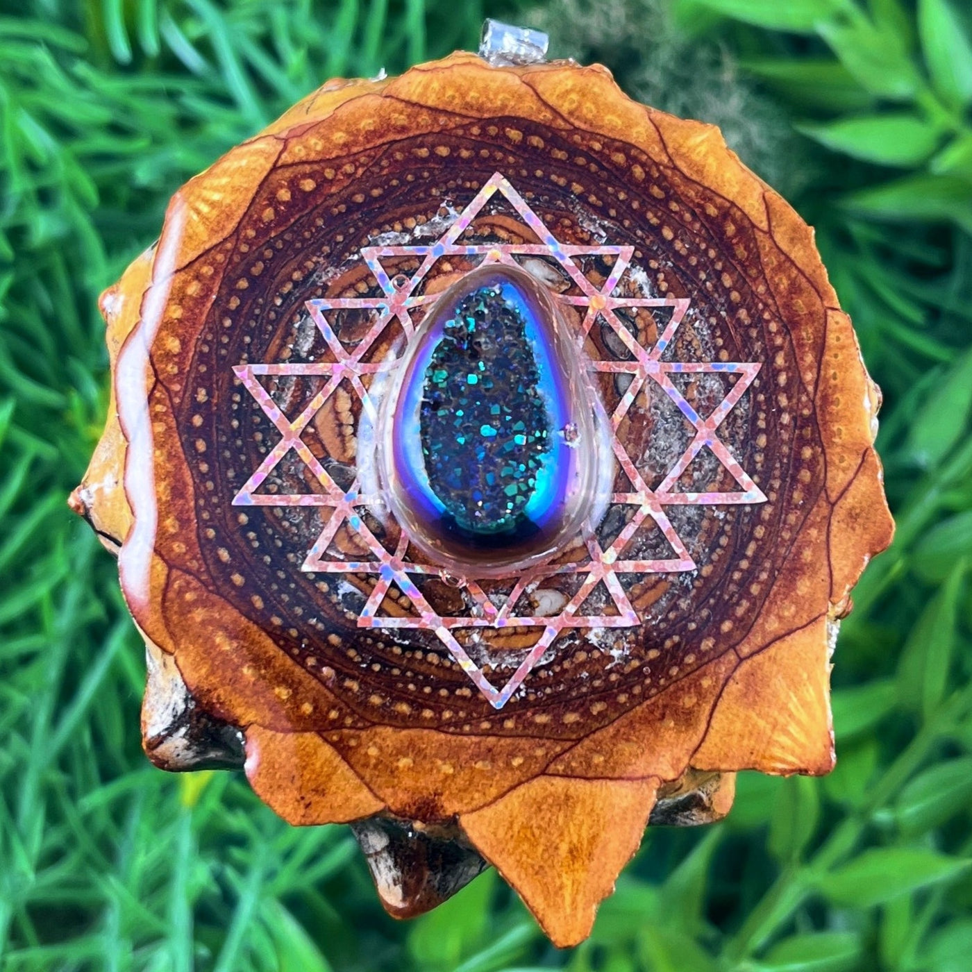 Druzy Quartz with Sri Yantra