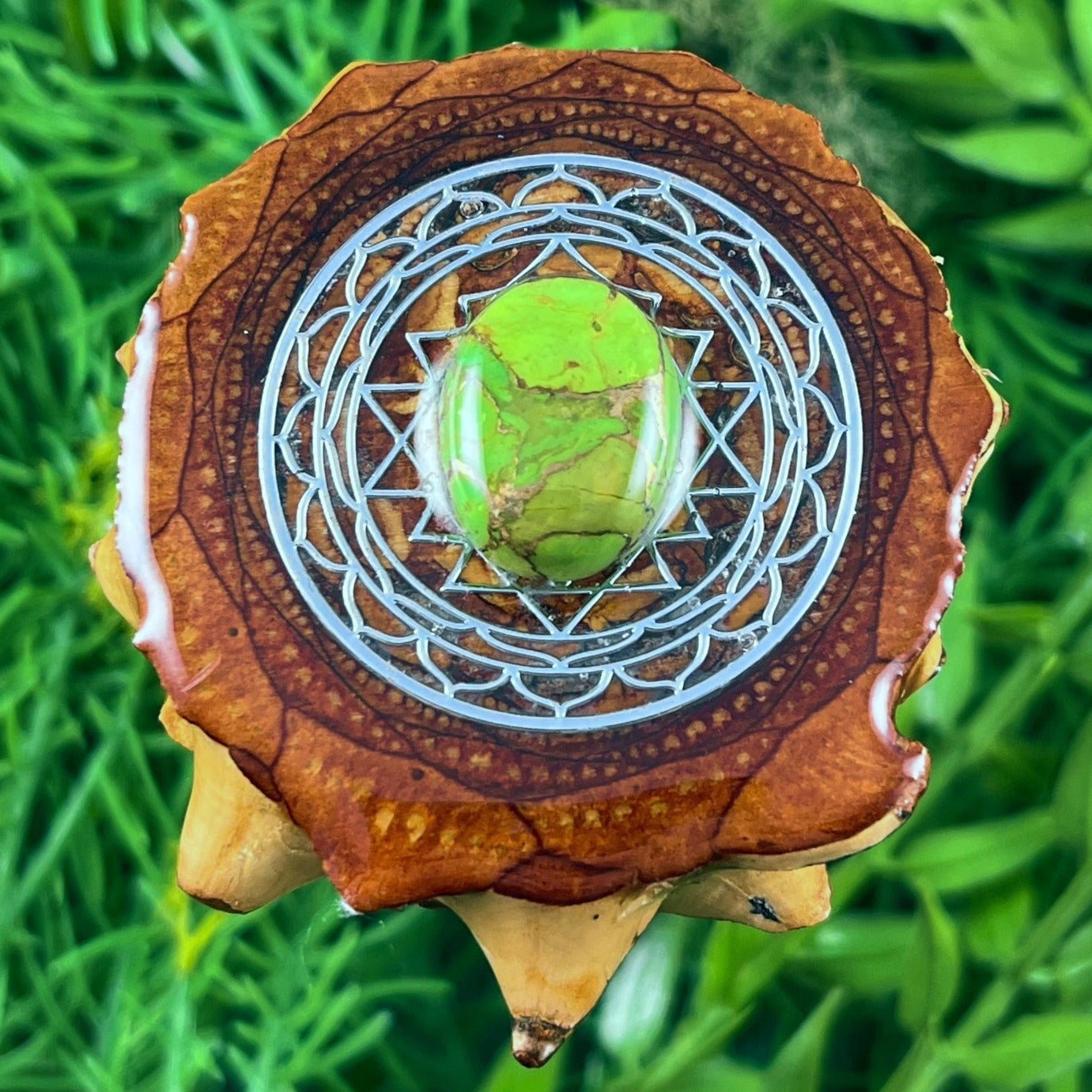 Green Copper Turquoise with Sri Yantra