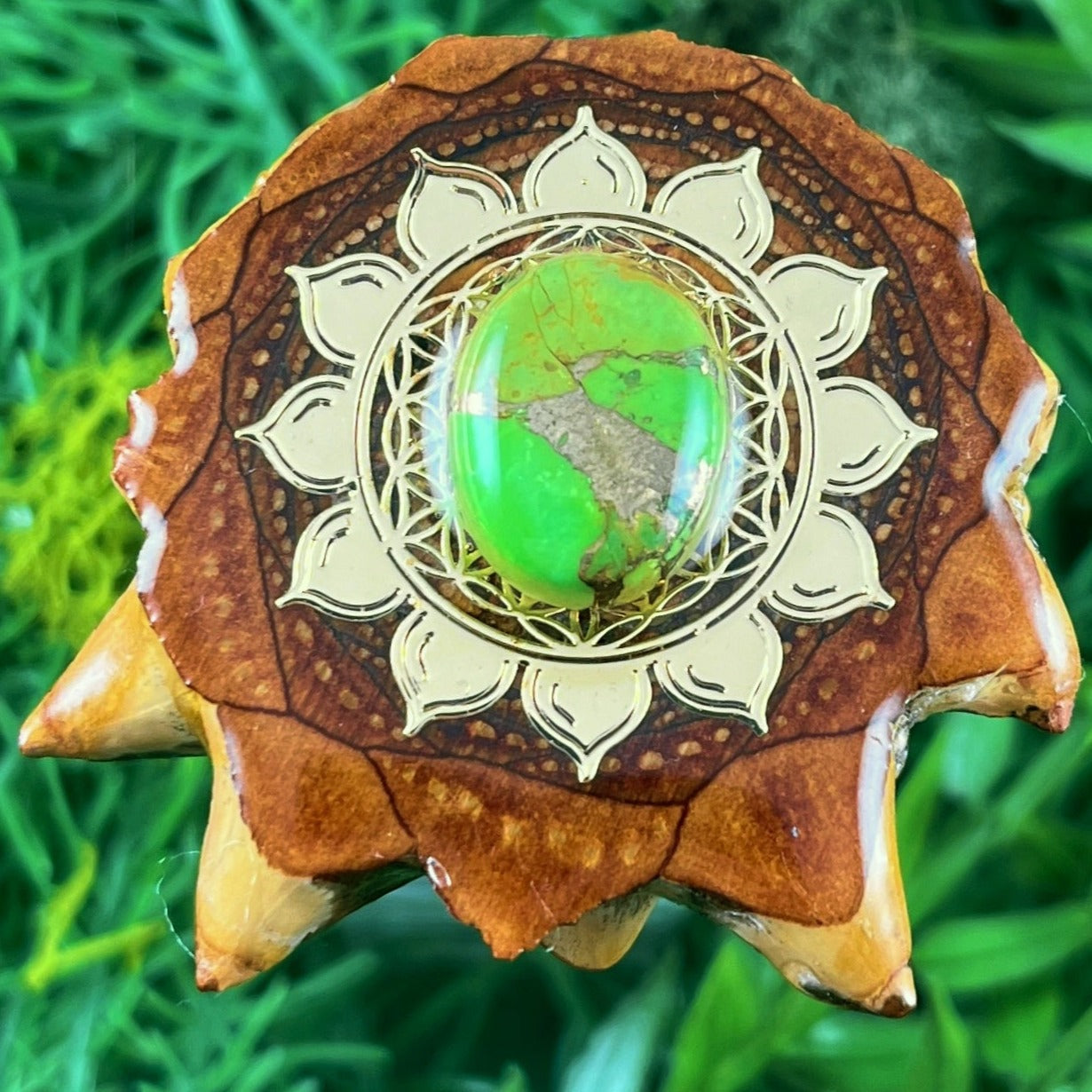 Green Copper Turquoise with Flower of Life