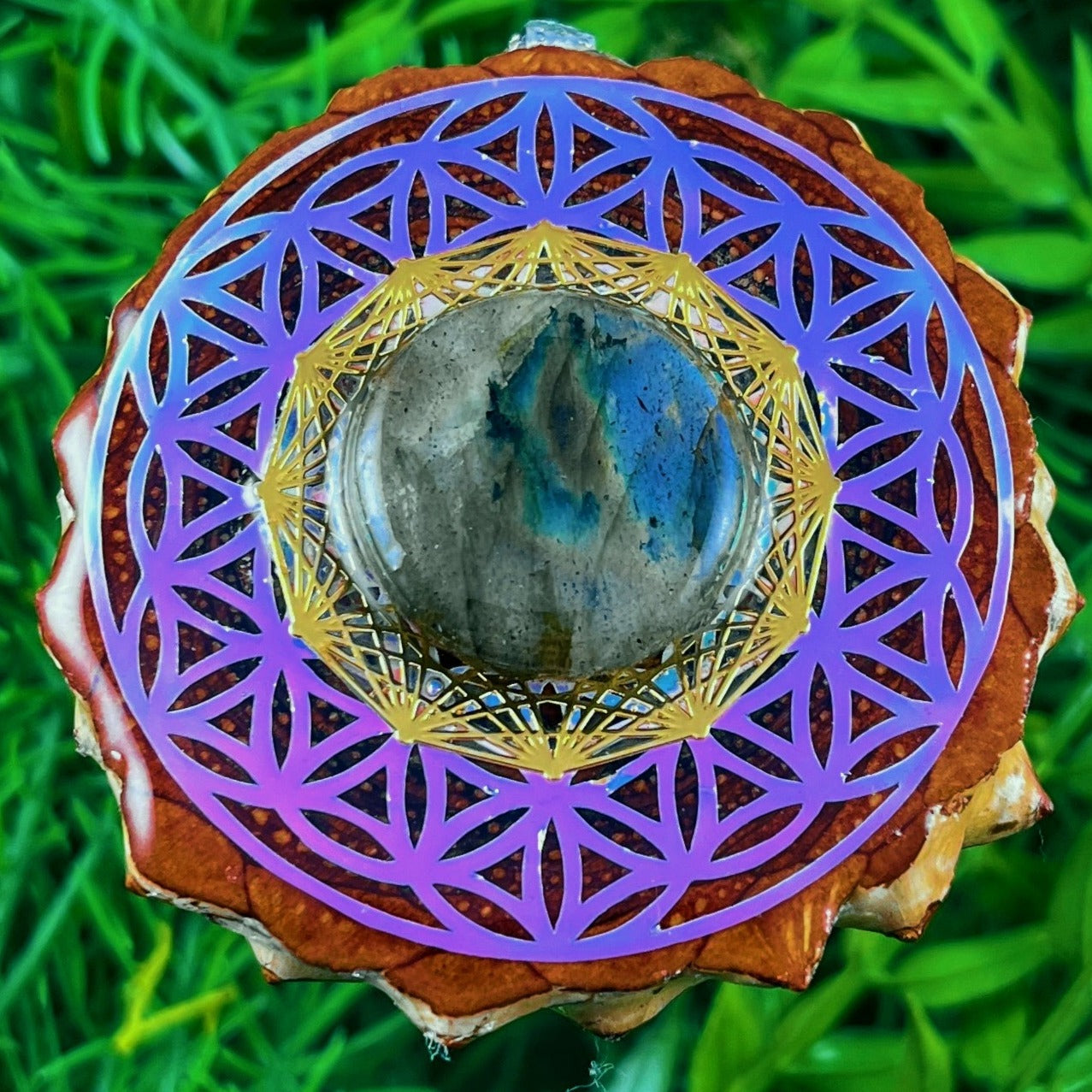 Labradorite with Flower of Life & Mandala