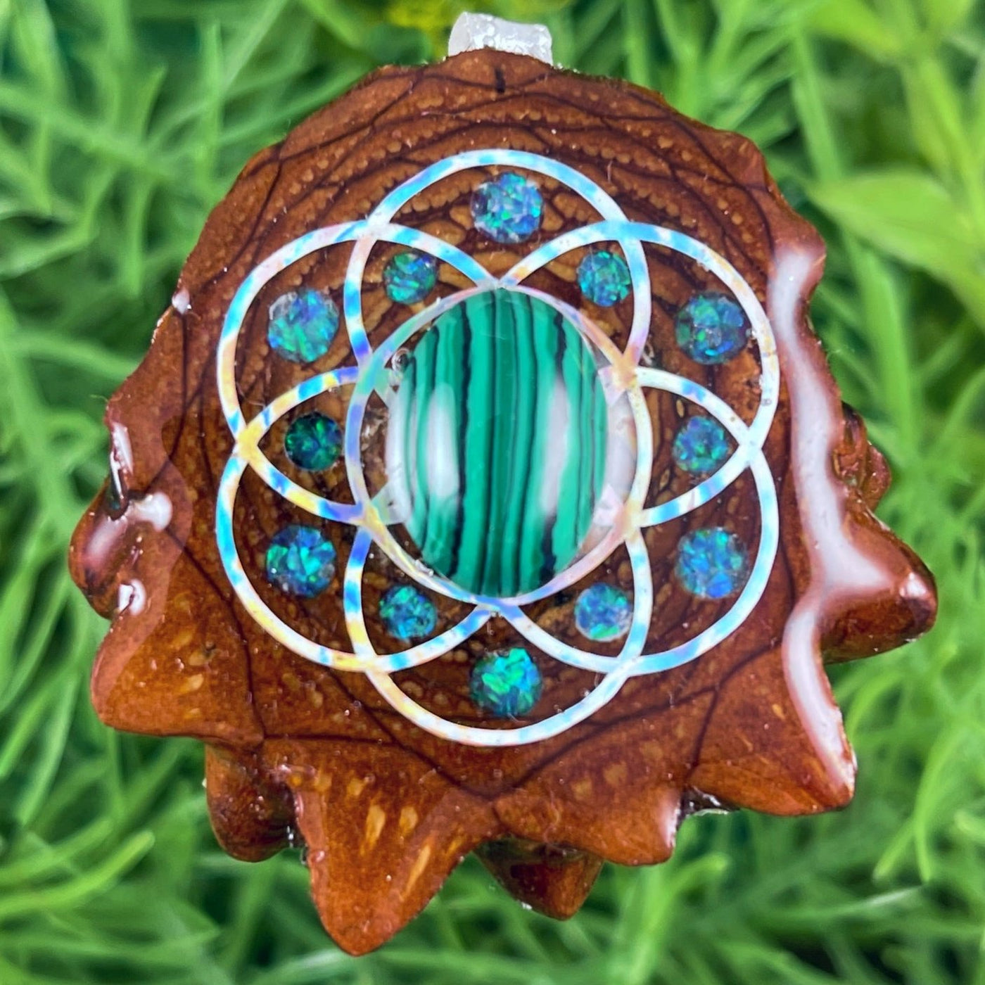 Malachite & Crushed Opal with Seed of Life