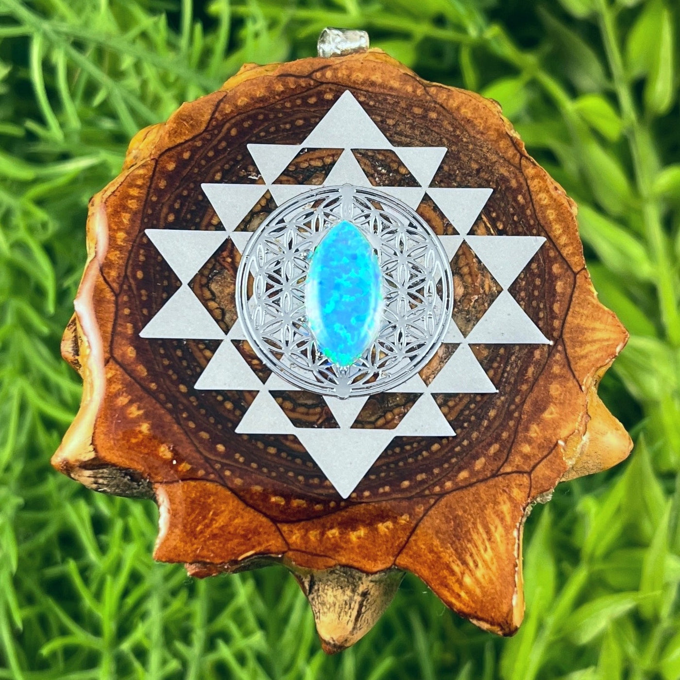 Opal with Sri Yantra & Flower of Life