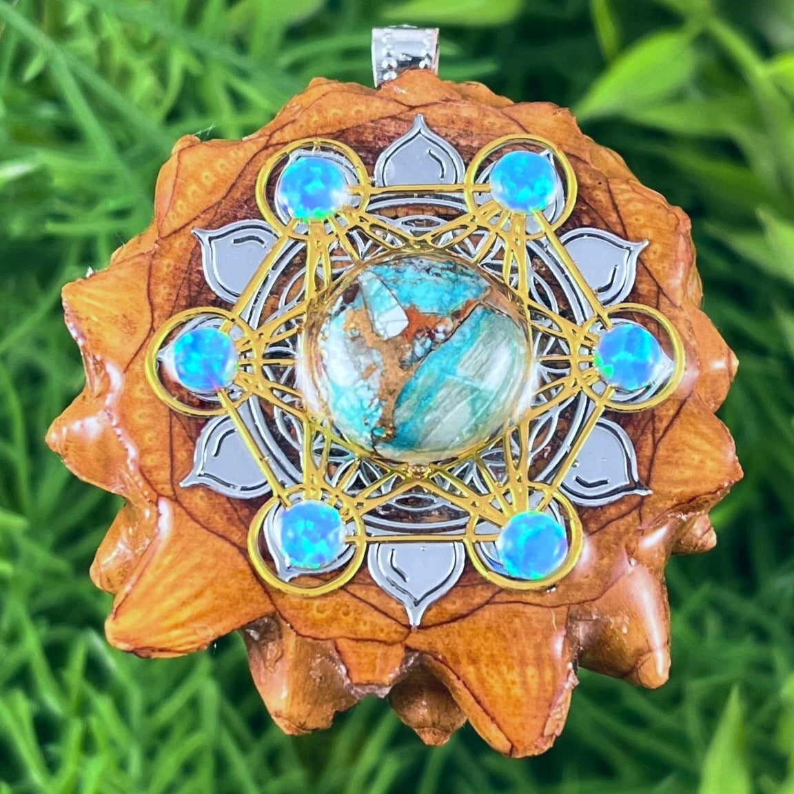 Blue Copper Turquoise & Opal with Mandala