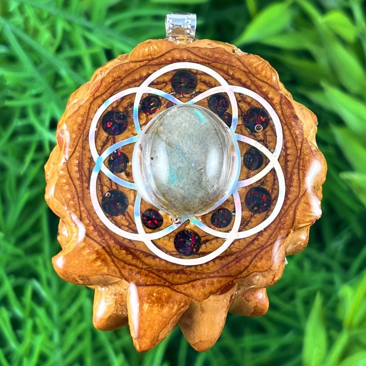 Labradorite with Crushed Opal & Seed of Life