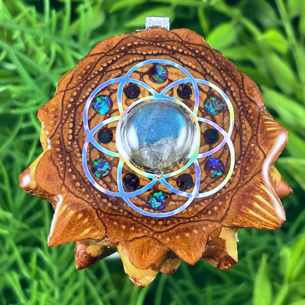 Labradorite with Crushed Opal & Seed of Life