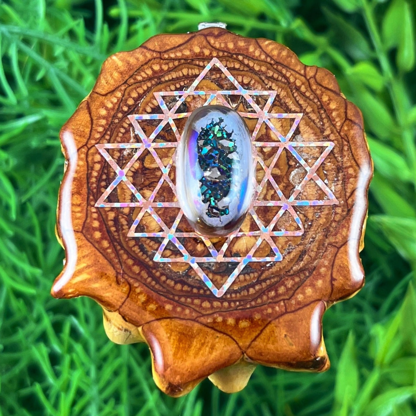 Druzy Quartz with Sri Yantra