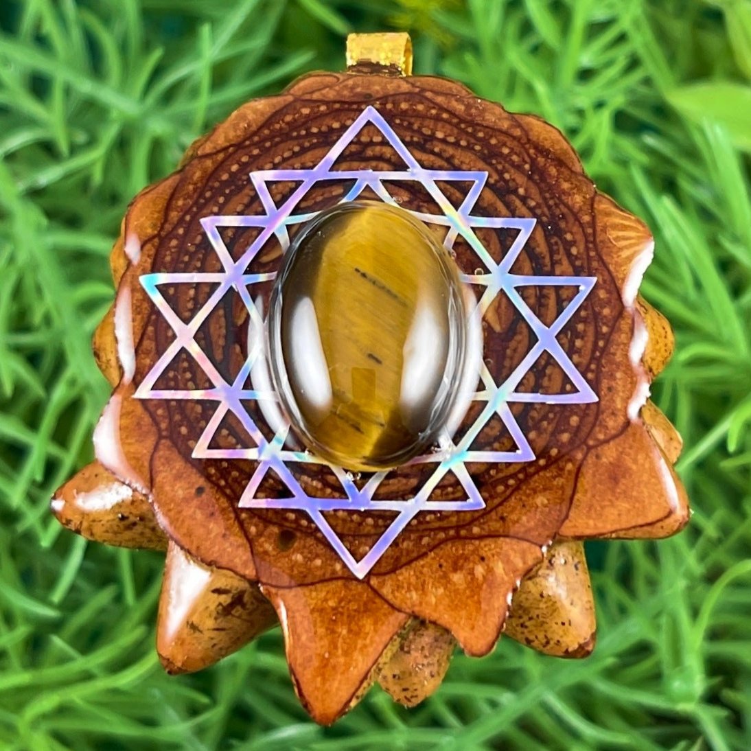 Tiger's Eye with Sri Yantra