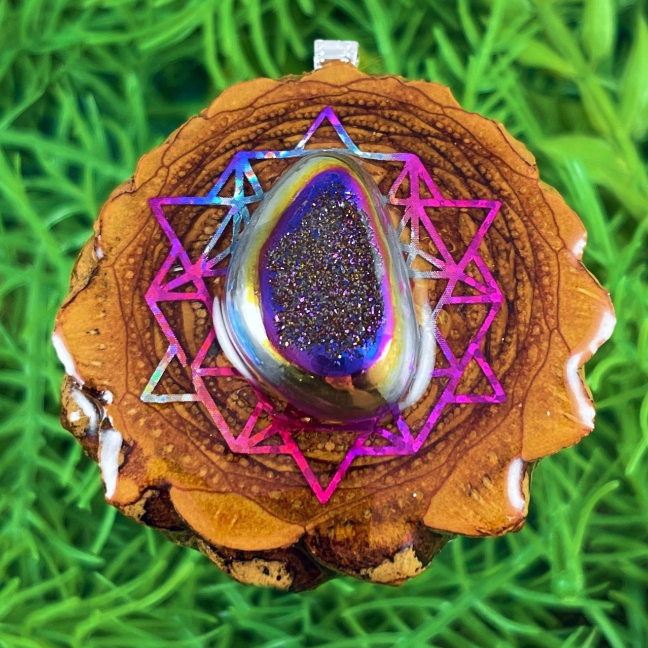 Druzy Quartz with 64 Star Tetrahedron