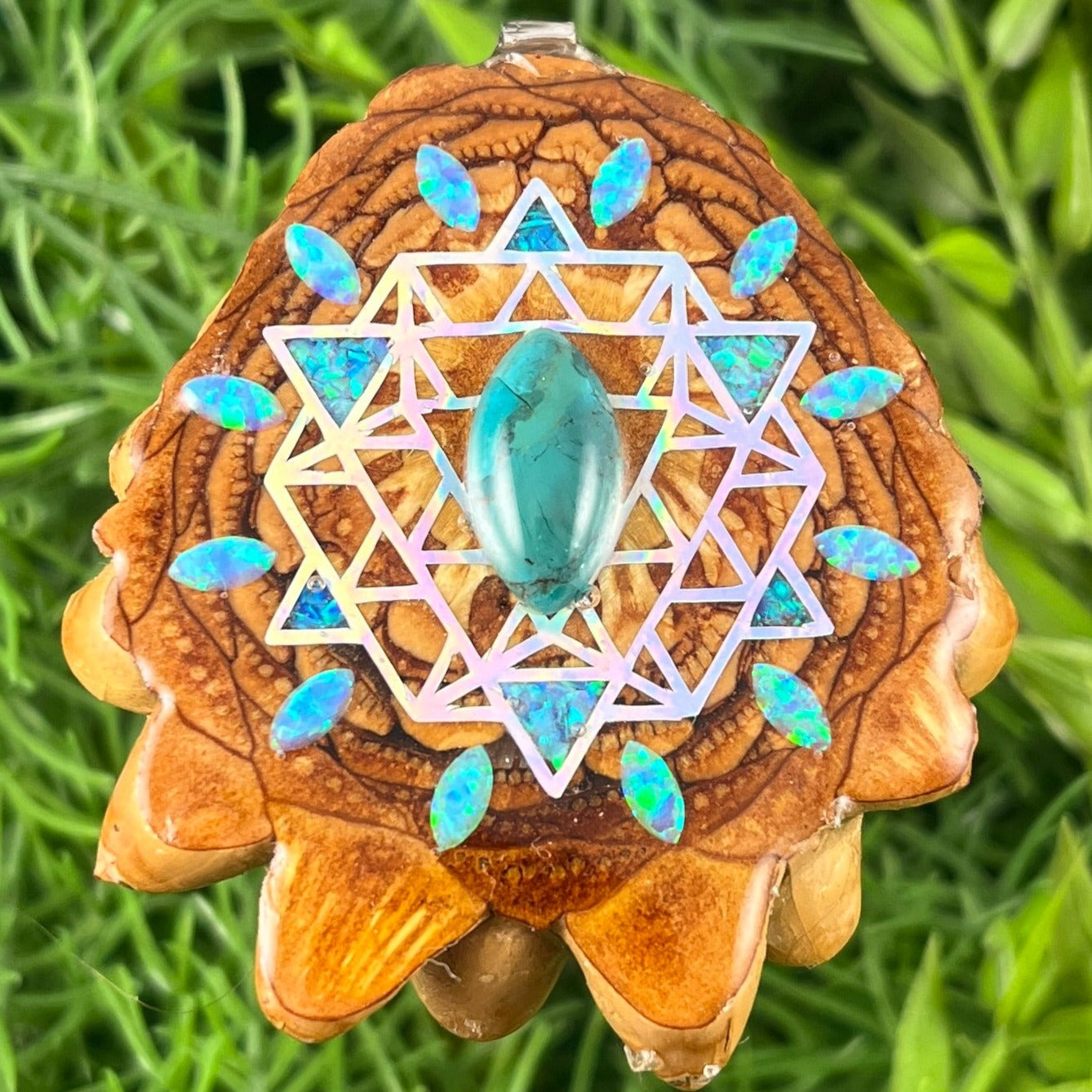 Blue Copper Turquoise & Opal with Crushed Opal & 64 Star Tetrahedron