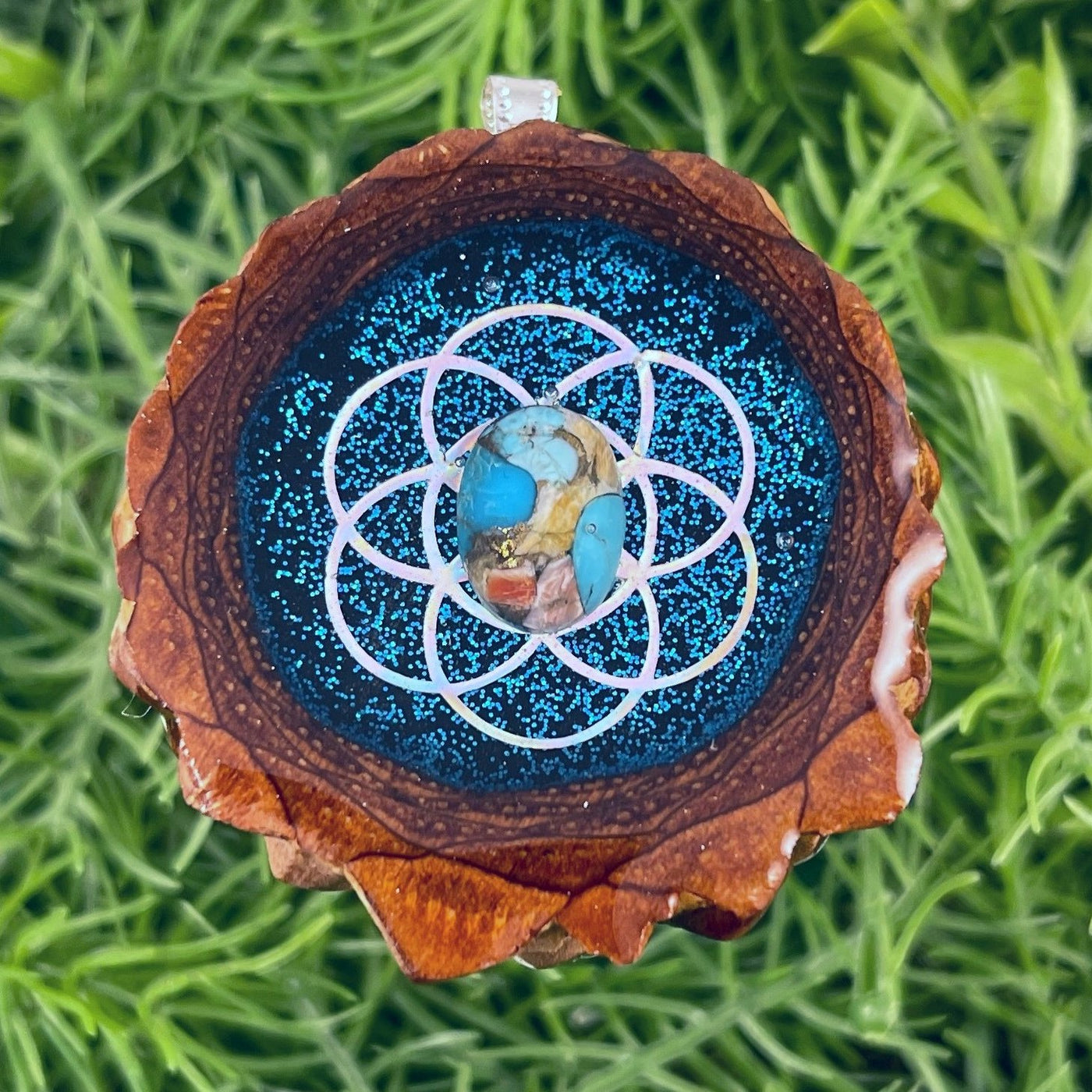 Night Sky with Seed of Life and Spiny Oyster Turquoise