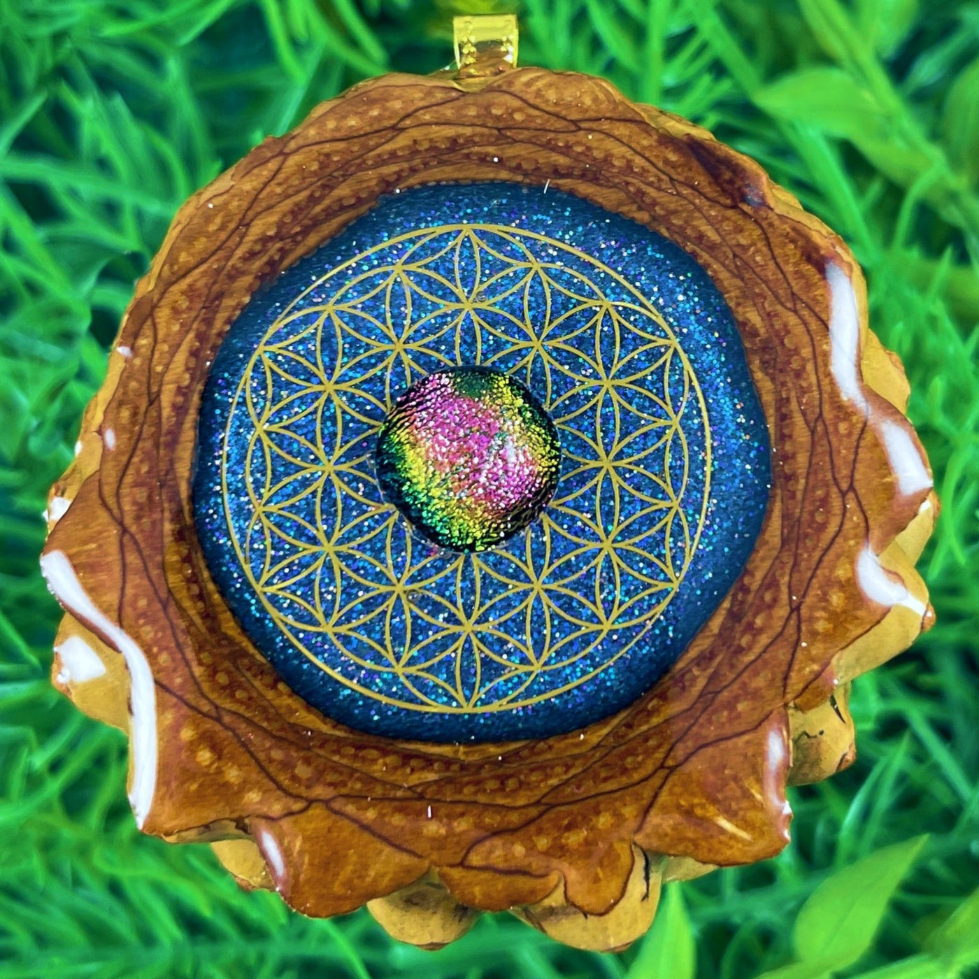 Galaxy with Dichroic Glass and Flower of Life