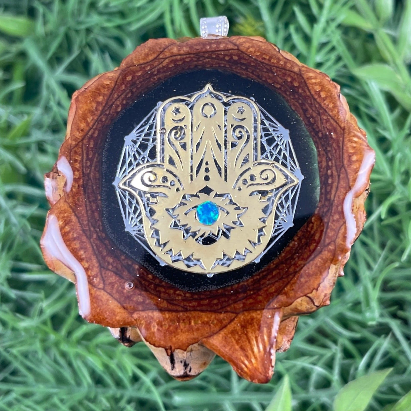 Night Sky with Hamsa & Mandala with Opal