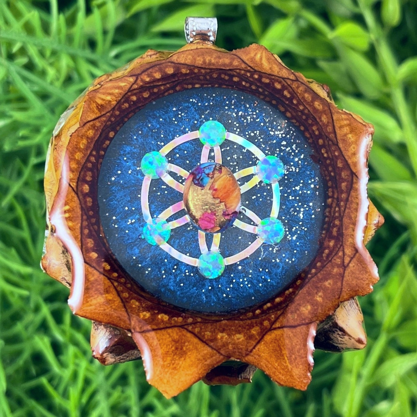 Galaxy with Spiny Oyster Turquoise & Opal with Mandala - Aura Pinecones