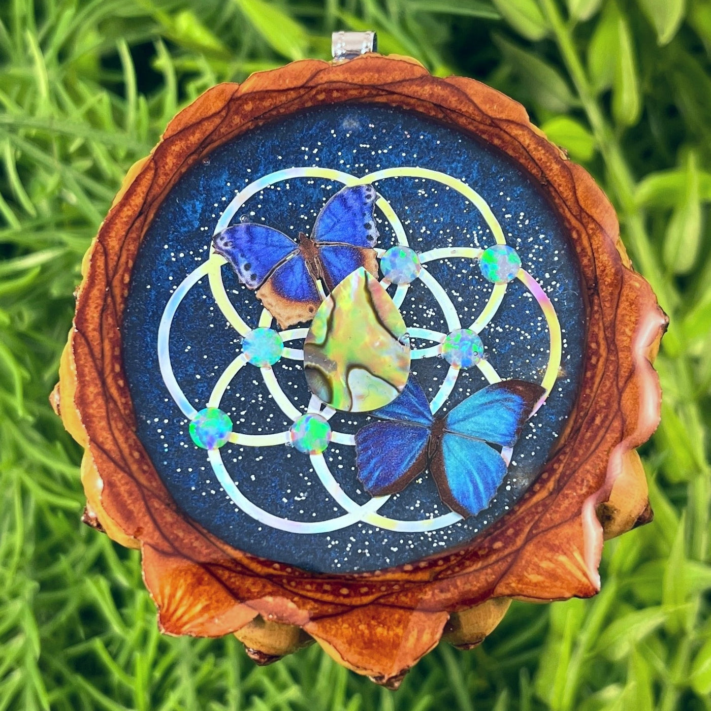 Galaxy with Abalone & Opal with Seed of Life