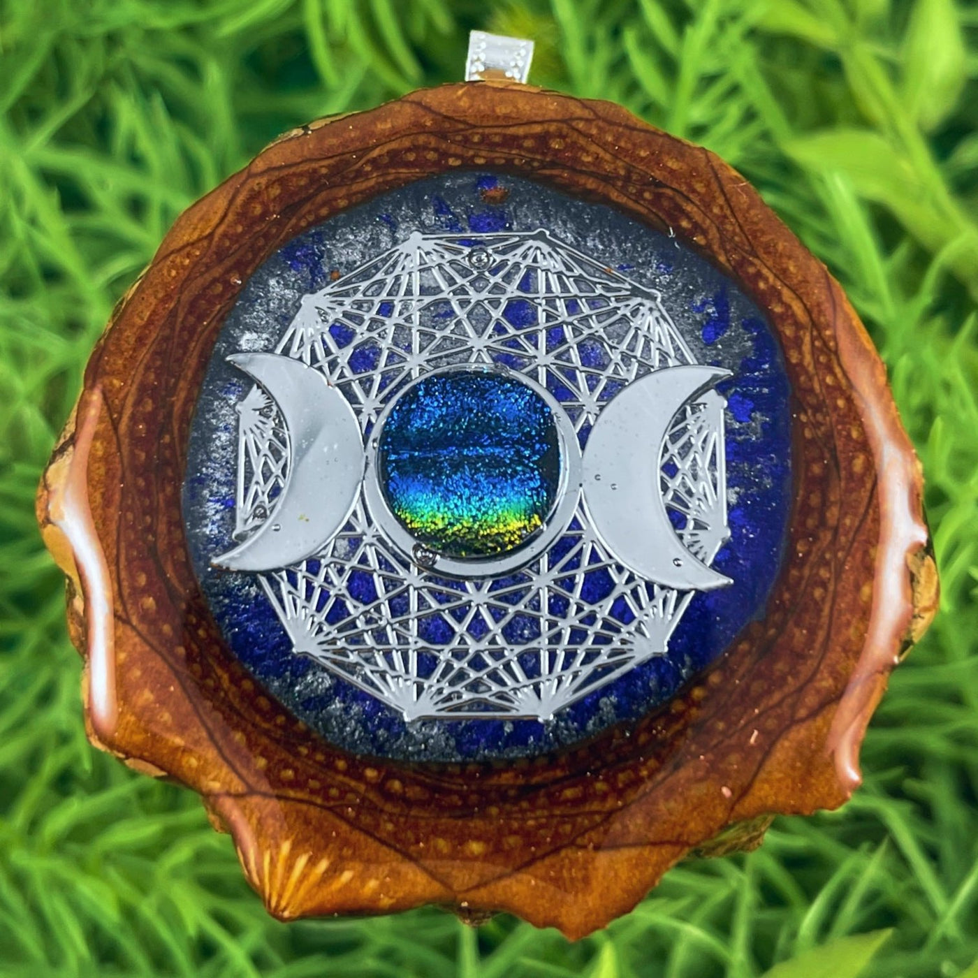 Night Sky with Dichroic Glass and Moon Phases with Mandala
