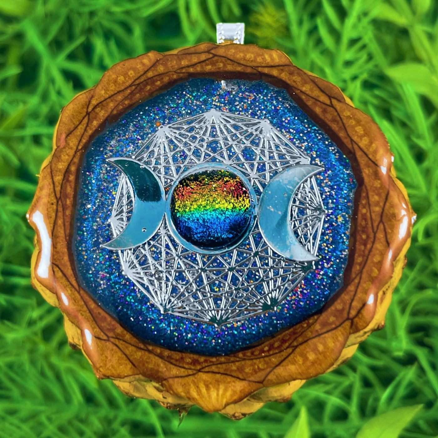 Night Sky with Dichroic Glass and Moon Phases with Mandala