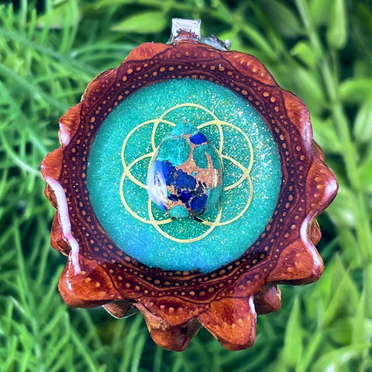 Galaxy with Azurite Malachite & Seed of Life