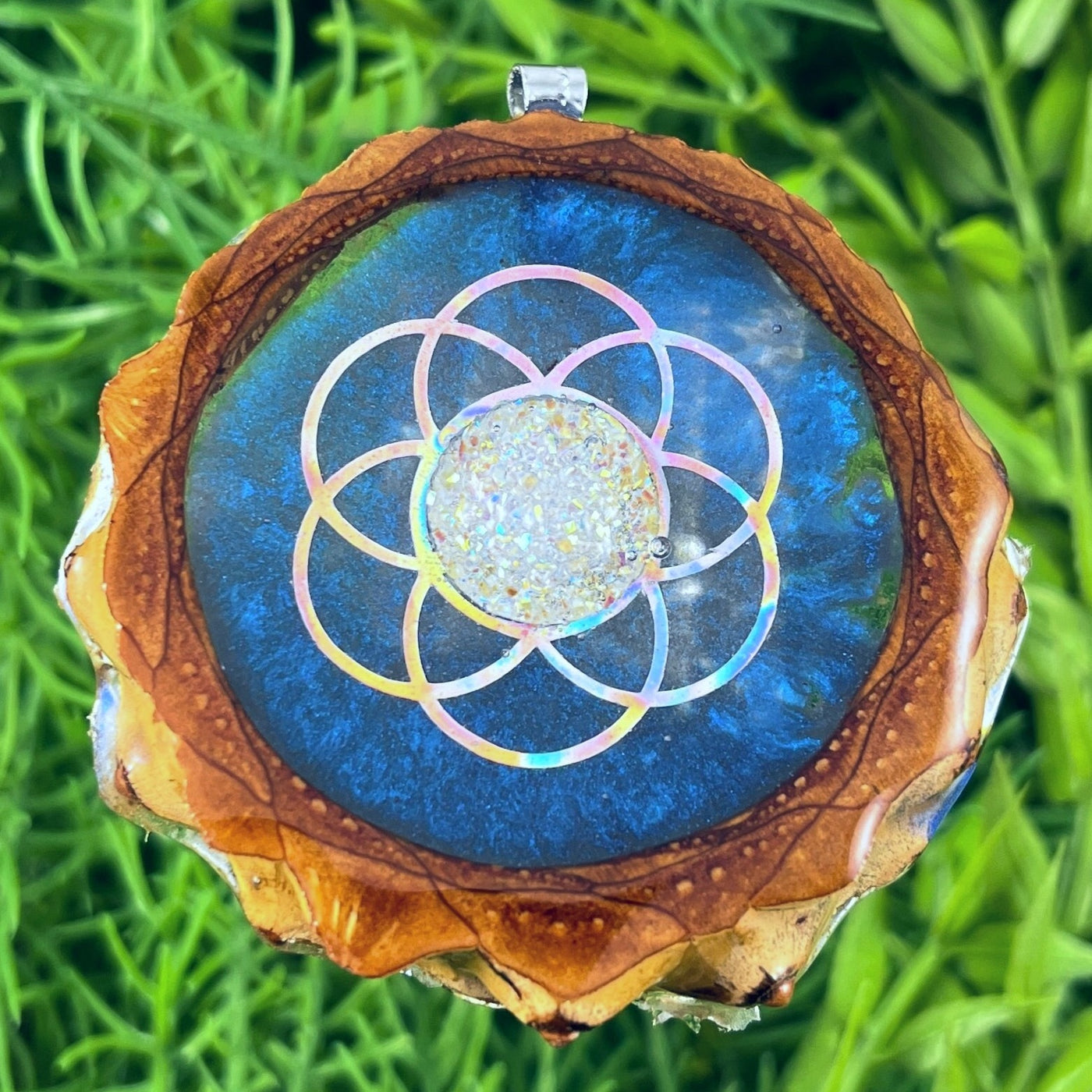 Galaxy with Druzy Quartz & Seed of Life