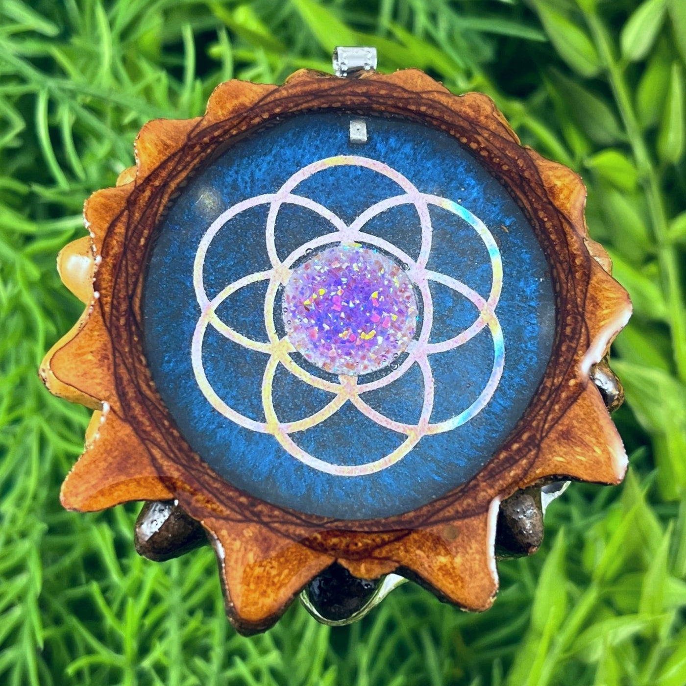 Galaxy with Druzy Quartz & Seed of Life