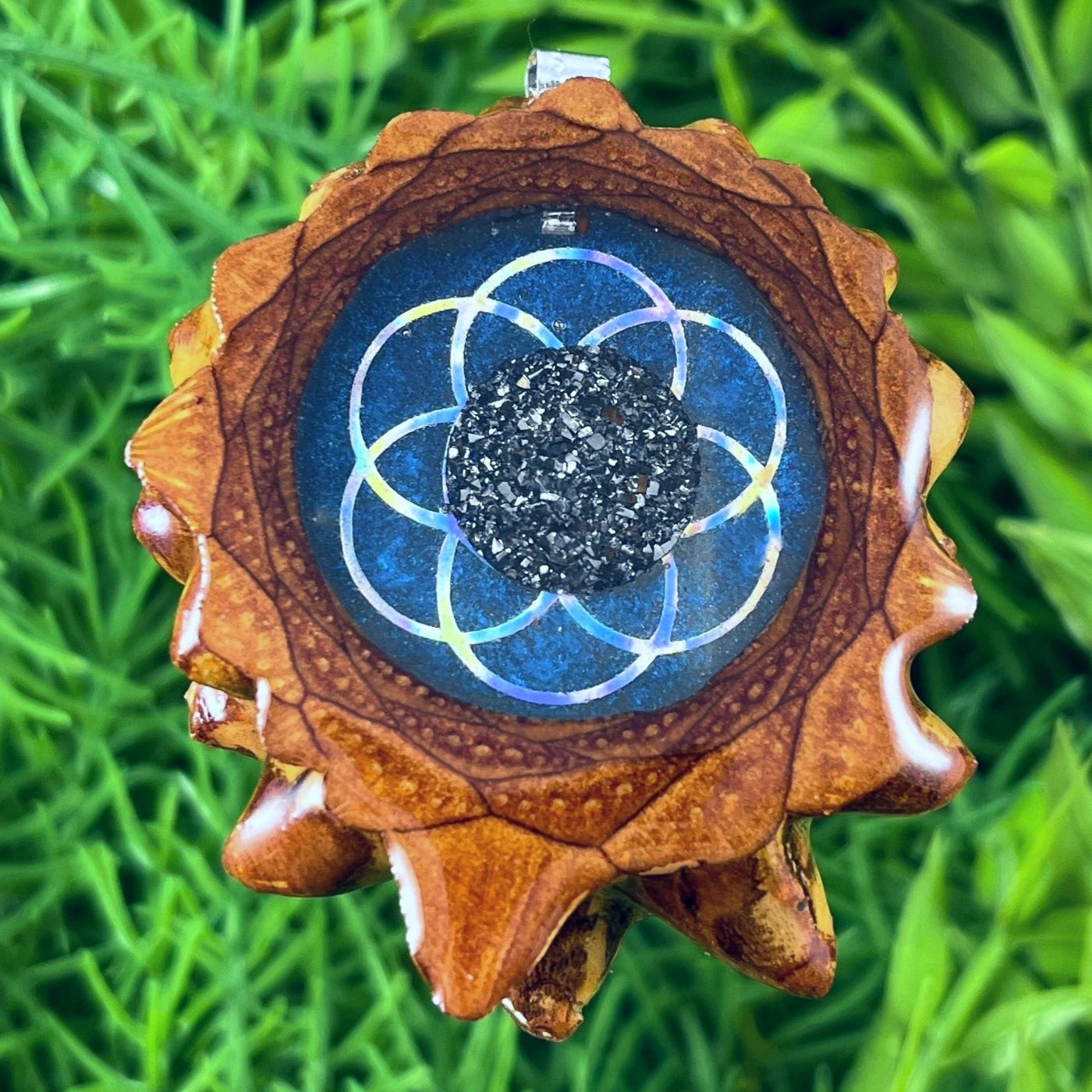 Galaxy with Druzy Quartz & Seed of Life