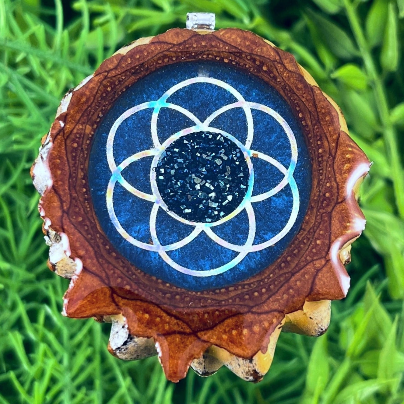 Galaxy with Druzy Quartz & Seed of Life