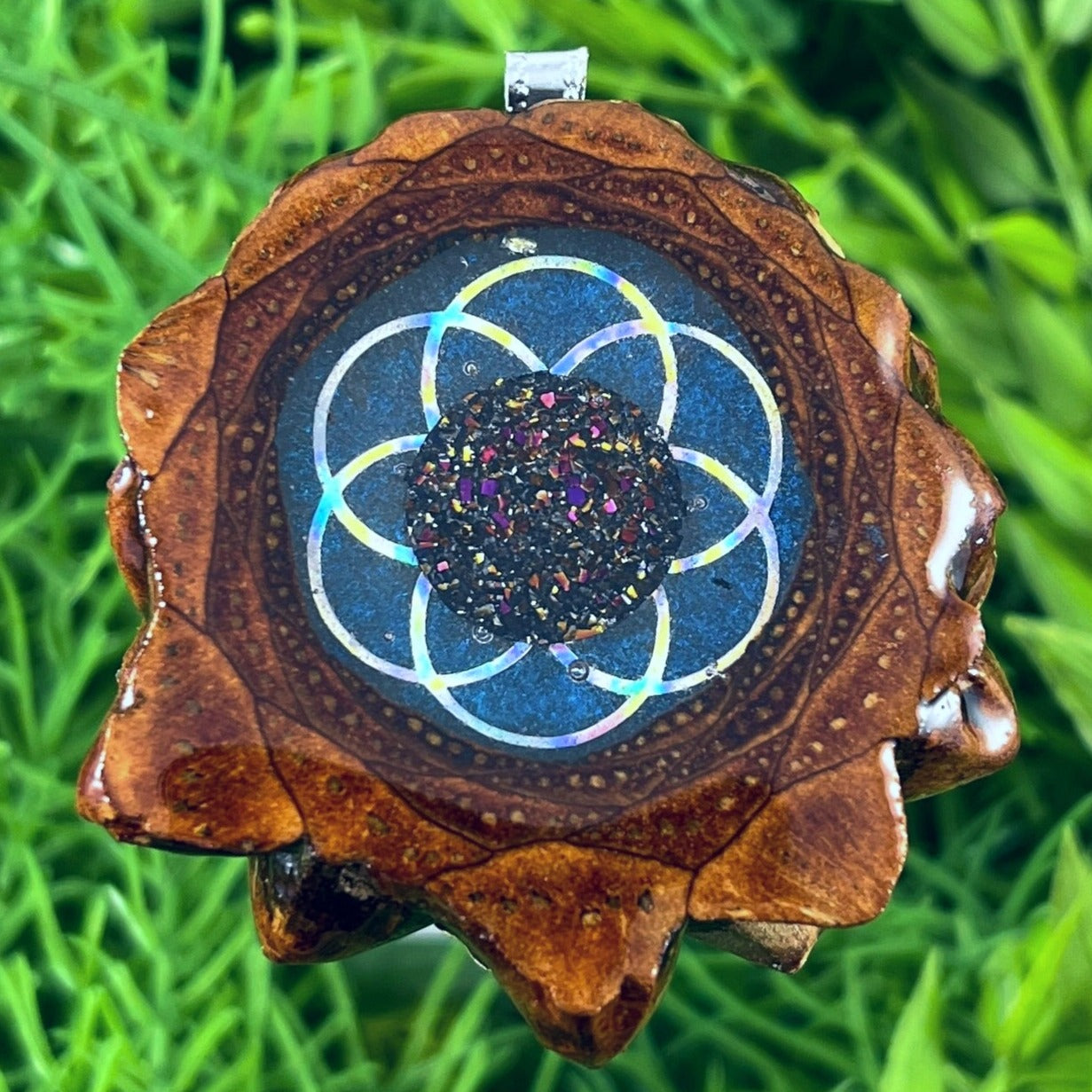 Galaxy with Druzy Quartz & Seed of Life