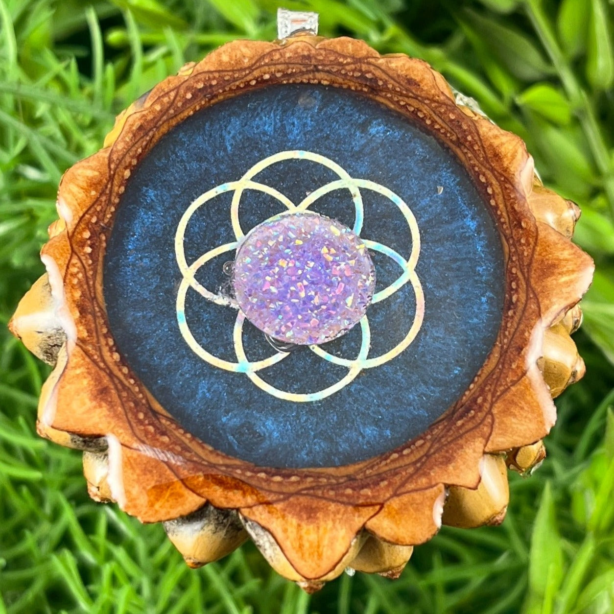 Galaxy with Druzy Quartz & Seed of Life