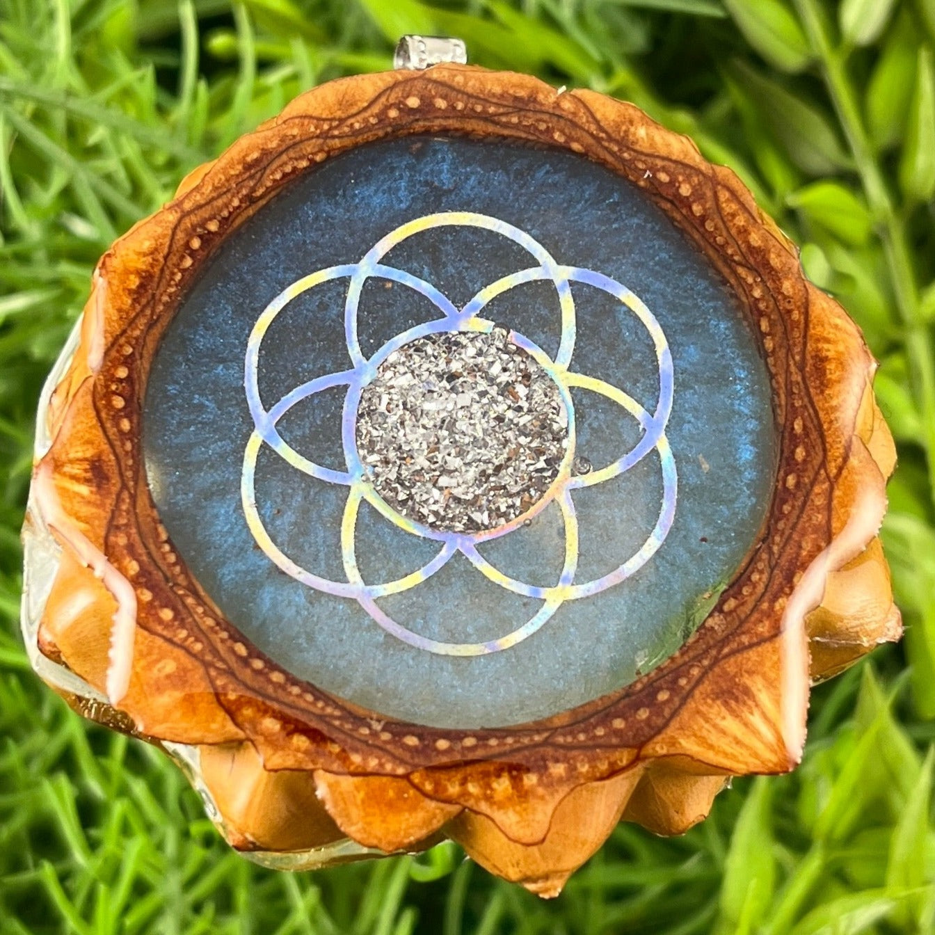 Galaxy with Druzy Quartz & Seed of Life