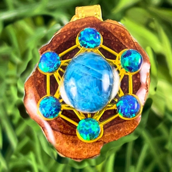 Blue Copper Turquoise with Opal & Metatron's Cube - Aura Pinecones