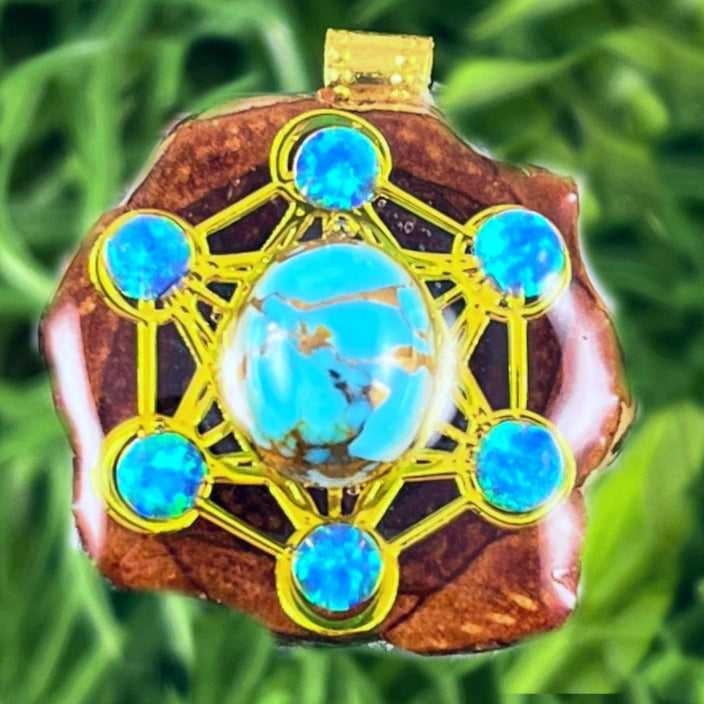 Blue Copper Turquoise with Opal & Metatron's Cube