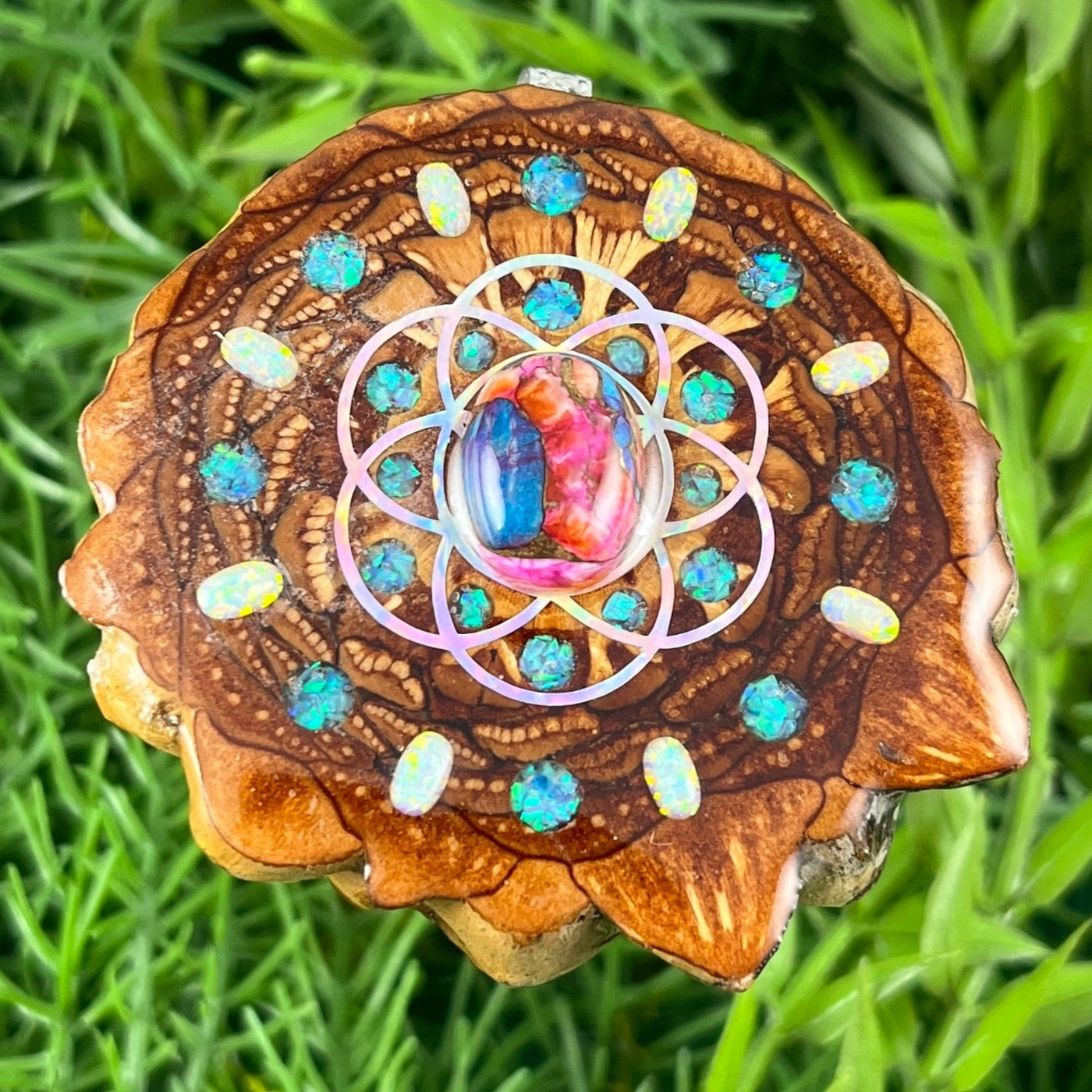 Spiny Oyster Turquoise and Opal & Seed of Life
