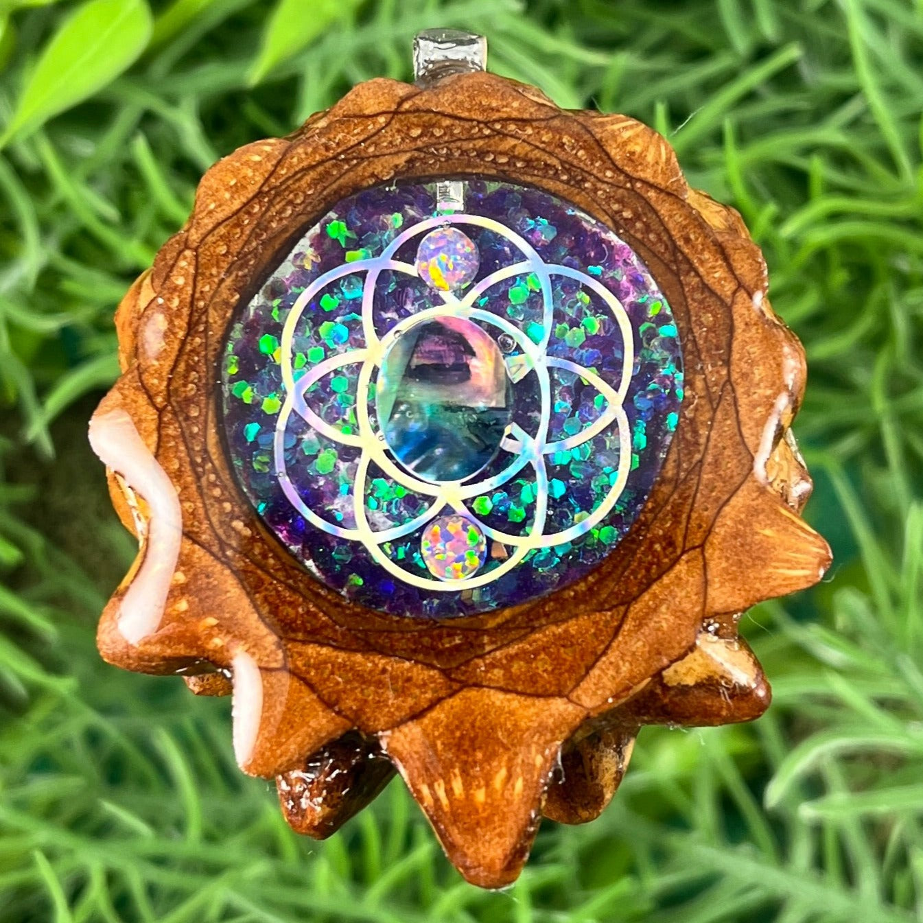 Galaxy with Multi Ammolite and Opal & Seed of Life