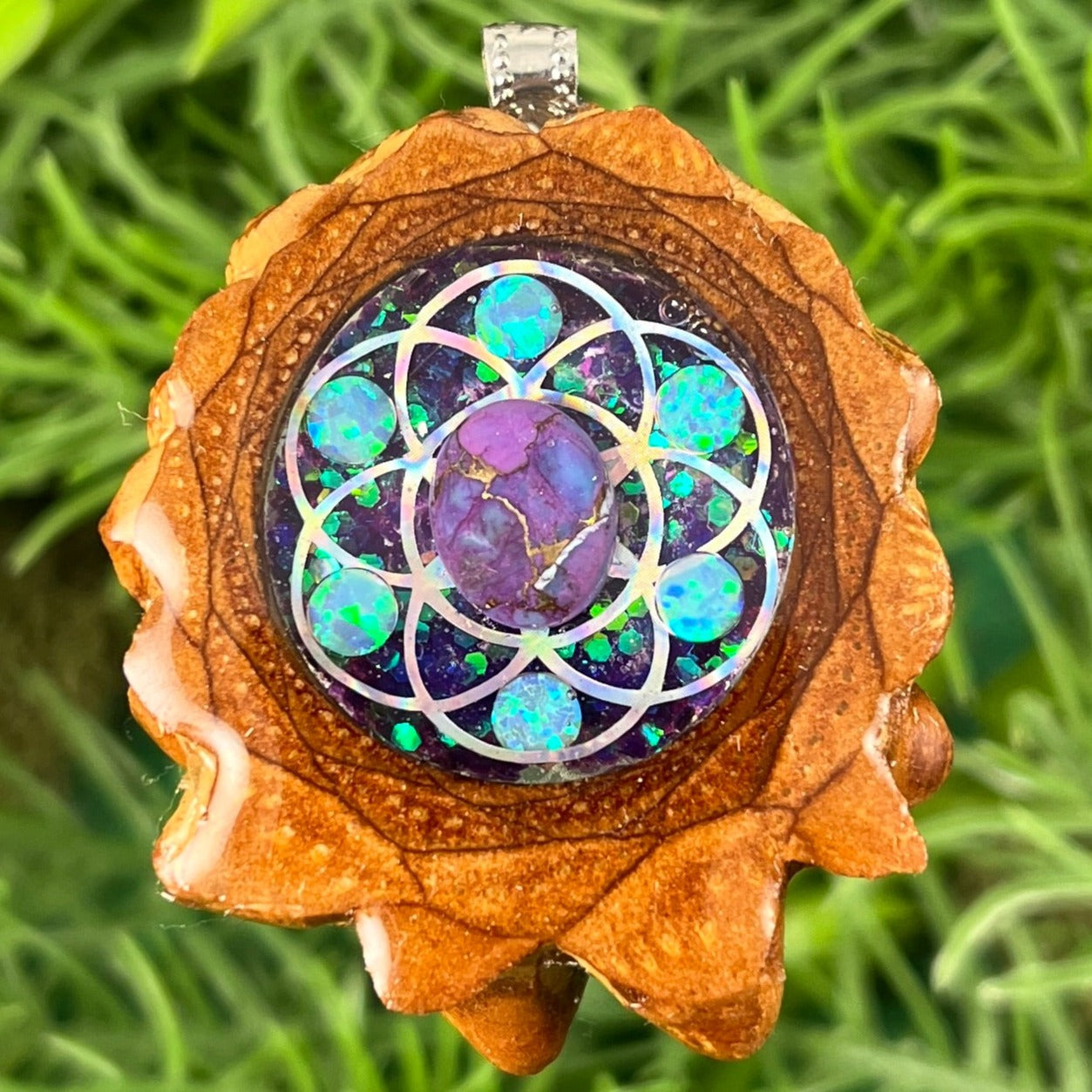 Galaxy with Purple Mohave Turquoise and Opal & Seed of Life