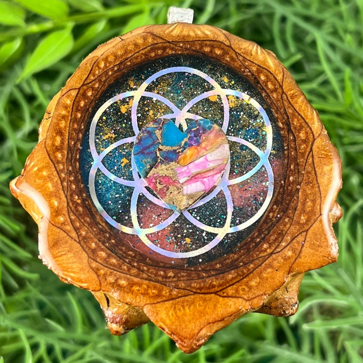 Galaxy with Spiny Oyster Turquoise & Seed of Life