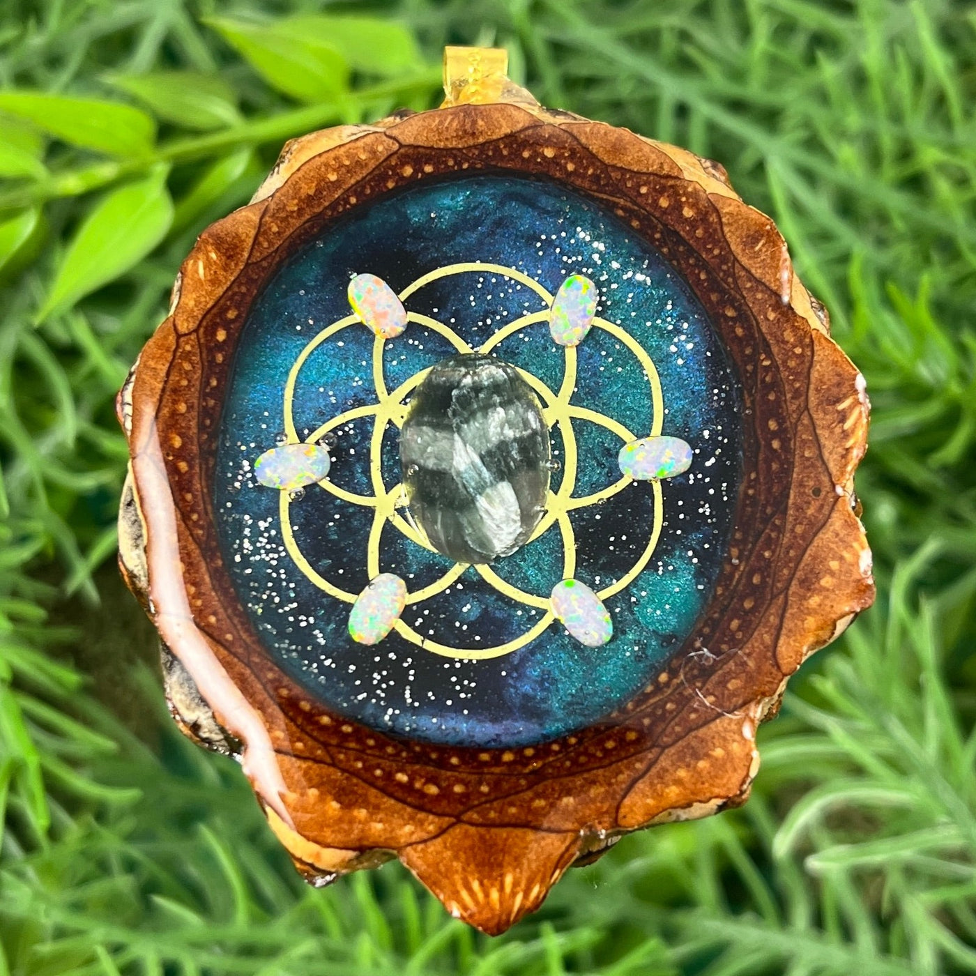 Galaxy with Labradorite and Opal & Seed of Life